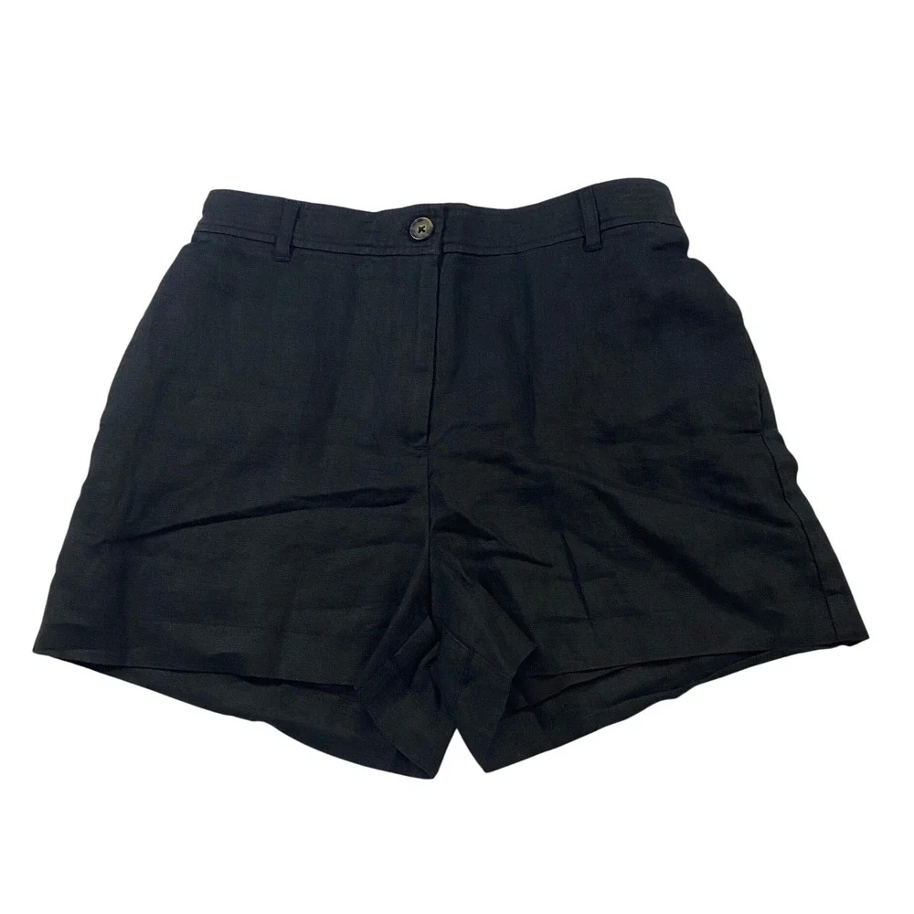 Quince Black 100% Linen High Waisted Shorts Womens Size 6 NWT Elastic Back - Picture 1 of 10